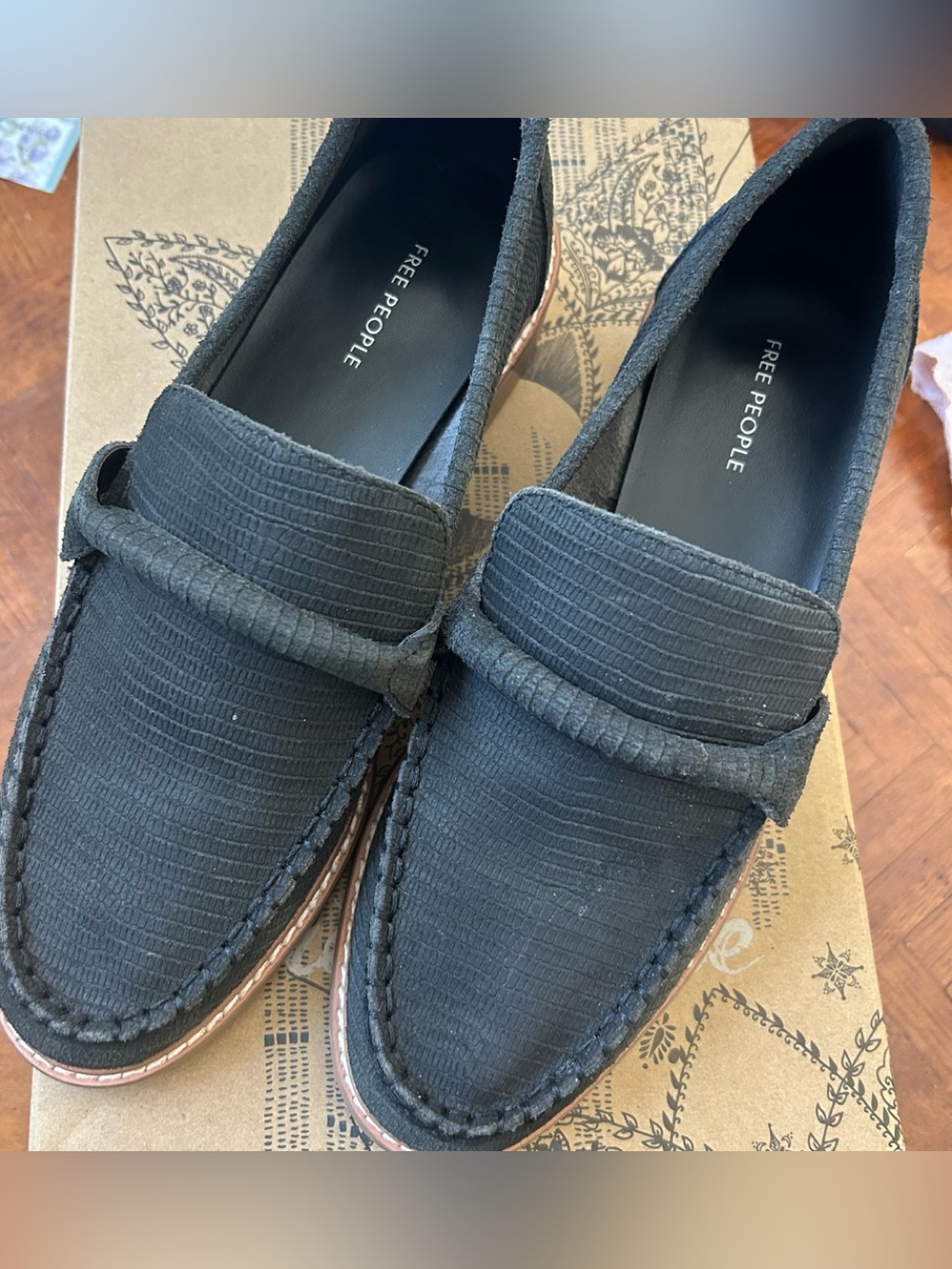 Free People Women’s Black Textured Penny Loafers, 8, never worn outside